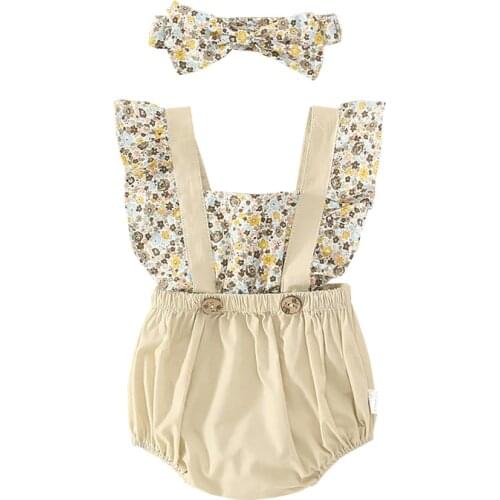 Summer Baby Bodysuit For Girls 2021 Two Pieces Baby Clothes With Flowers Cotton Newborn Jumpsuit 0-24m Soft Pajamas Twins Outfit