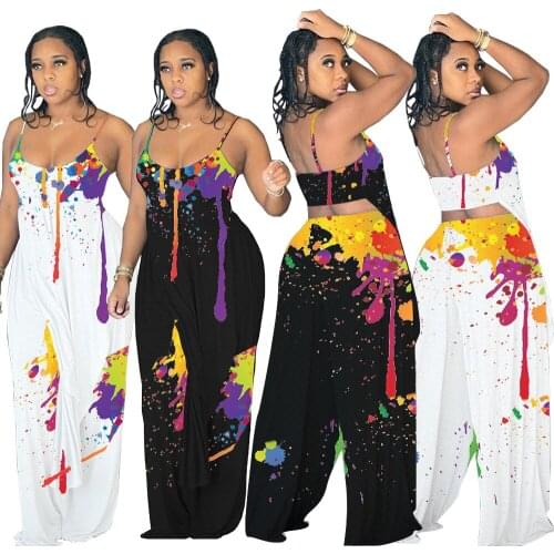Summer New Style Womens Ink Splashing Sling Halter Two-Piece