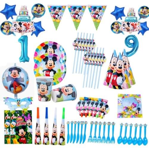 Hot Disney Mickey Mouse Birthday Party Supplies Kidsroom Decorations Balloon Paper Cups Plate Baby Shower Disposable Tableware