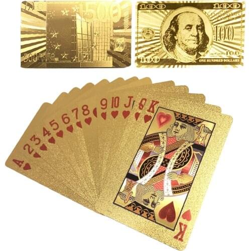 Fashion Foil Poker new Gold Playing Cards Poker Game Deck Foil Poker Plastic Magic Waterproof Card 100 Dollars/500 Euro#38