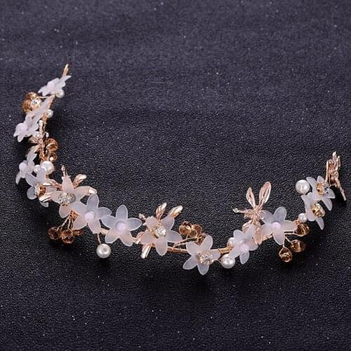 Trendy Gold Color Bridal Headband Tiara Handmade Pearl Crystal Headpiece Hair Jewelry Wedding Hair Accessories FD706