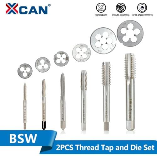 XCAN 2pcs Tap and Die Set Screw Thread Tap Drill HSS Right Hand Plug Tap Die BSW 5/32-32 3/16-24 5-16-18 1/4-20 1/2-12 5/8-11