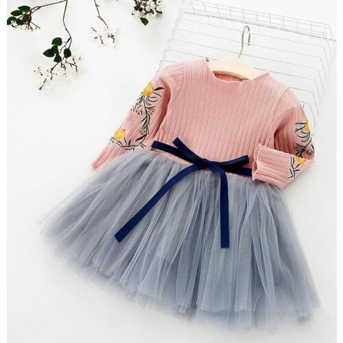 Autumn Knitted Dresses Baby Girl Dress Embroidery Flower Infant Toddler Dress Party Tutu Ball Gown Dress Girl Birthday Dress