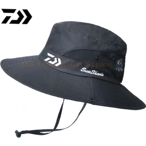 2021 Daiwa New Fashion Summer Bucket Hat Men Outdoor Fishing Hiking Beach Hats Mesh Breathable Anti UV Sun Cap Large Wide Brim