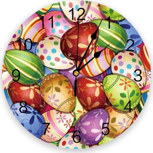 Easter Colorful Eggs Print Wall Clock Wall Art Silent Non ticking Round Wall Watch for Home Decortaion Best Gift