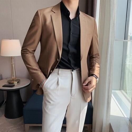 Mens boutique blazer fashion business casual solid color self-cultivation suit prom party suit formal wear social jacket groom