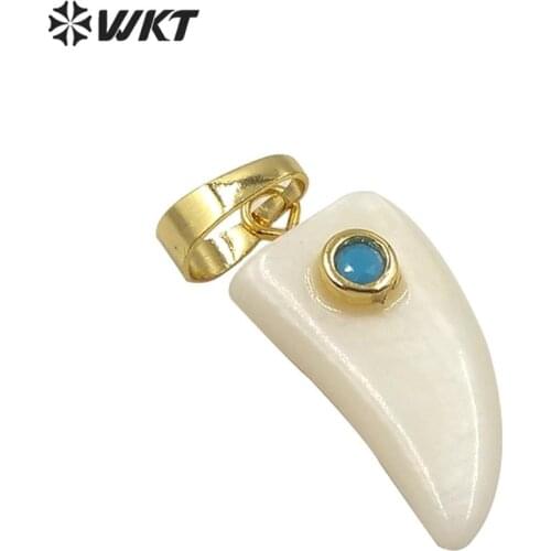 WT-JP195 WKT Optional Natural Shell Pendant Cubic Zirconia With Shell Horn Pendant Fashion Pendant Jewelry Necklace Finding