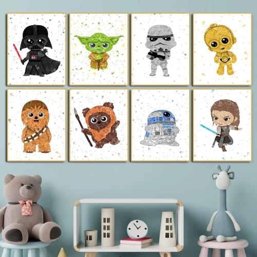Disney Watercolor Posters Decor Painting Star Wars Printings on Canvas Cartoon Wall Art Picture for Kids Bedroom Home Decoration