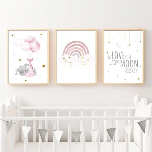 Safari Animal Fox Bunny Rainbow Picture Baby Nursery Wall Art Canvas Painting Child Poster and Print Nordic Kids Girl Room Decor