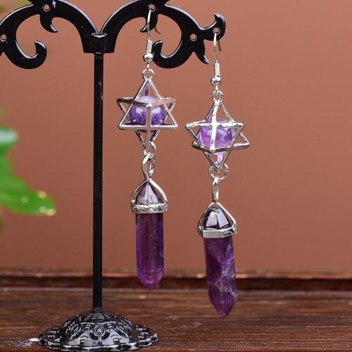 1PC 100% Natural Crystal Stud Earrings Mineral Jewelry Reiki Healing Charm Womens Girl Multic+olor Quartz Fashion Jewelry Gifts