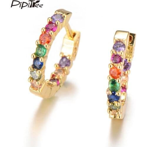 Pipitree Simple Multicolor Cubic Zirconia Loop Earrings Women ladies Mini Small Round Circle Earrings Hoops Fashion Jewelry Gift