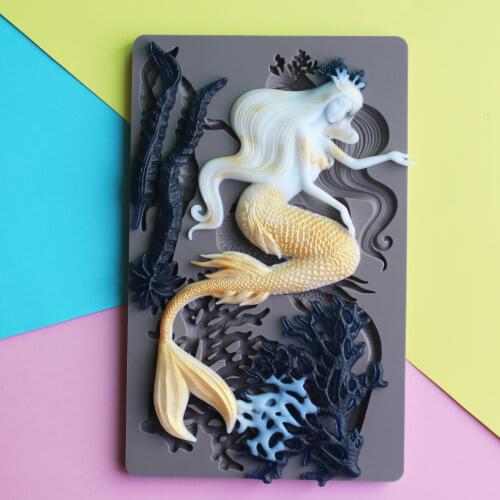 SEA Maven Mermaid & Seaweed Silicone Fondant Mould Cake Decor Tools Chocolate Gumpaste Molds, Sugarcraft, Kitchen Gadget