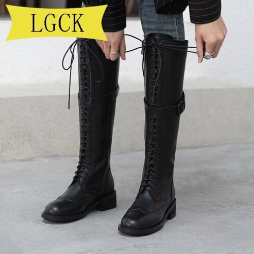 Big Size 34-40 Warm Winter Motorcycle Boots Women Platform Shoes Lace Up Thick-soled Black Shoes Punk Cool Shoes Woman Knee Boot