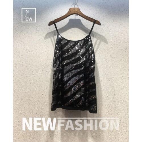 H80&S90 New Women Sequin Elasticity Camis Crop Tops Girls Spring Summer Sexy Fashion Sleeveless T-Shirts Female Tank Tops