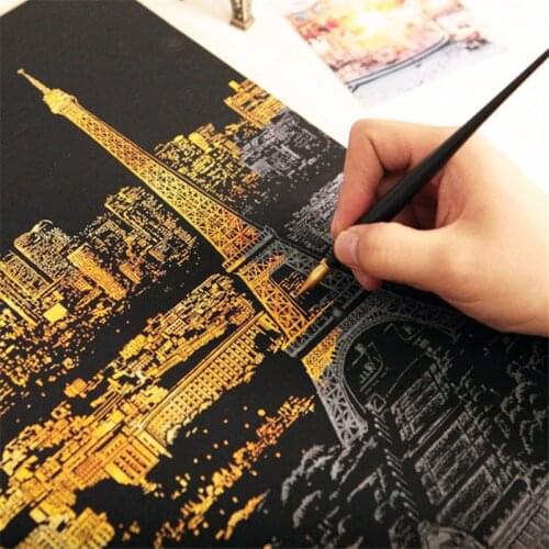 Magic Scraping Painting DIY Manual City Night View Scratch Paper Landscape Drawing Toys Home Decoration Kids Learning Gift
