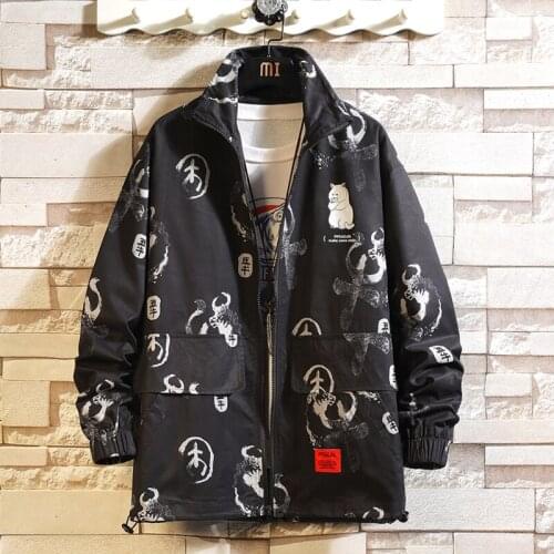 Plus Size 5XL-M Autumn New Stand Collar Fashion Print Oversized Jackets Men Clothing Simple Loose Casual Streetwear Outwear Coat