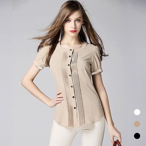2018 Summer women chiffon blouse Shirt classic tops casual round neck button slim office lady shirt elegant female fashion