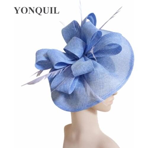 Feather Fascinators Race accessory For Women Elegant Light Blue Imitation Kentucky Girls Ladies Formal Wedding Dress Hats SYF66