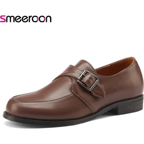 Smeeroon Pu Flat Shoes Women 2021 Single Shoes Buckle Top Quality Spring Summer Comfortable Casual Shoes Ladies Big Size 43