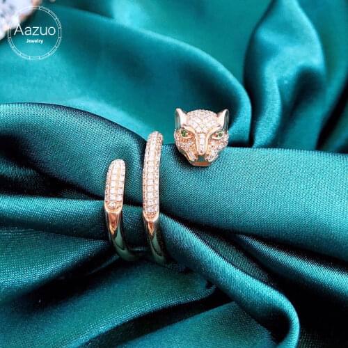 Aazuo Orignal 18K Rose Gold Real Diamonds Animal Leopard Head Shape Ring for Woman Fashion Jewelry Love Gift High-end banquet