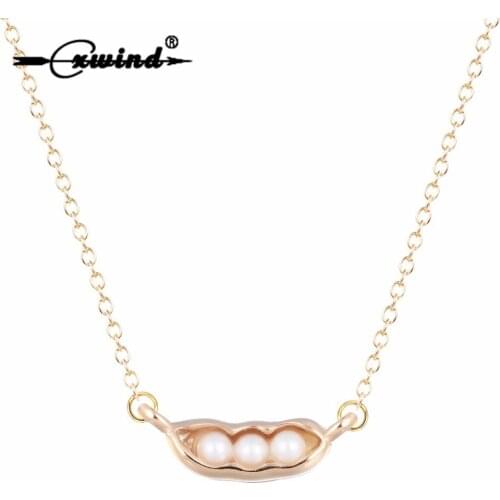 Cxwind Cute Charm Pea Pod Imitation Pearl choker Necklace Women 2 colours Chocker Necklaces Pendants Collier Jewelry