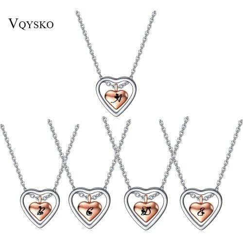 Customize Rose Gold Initial Letter Necklaces For Women Stainless Steel Love Heart Charm Necklace Pendant Collar Girls Jewelry
