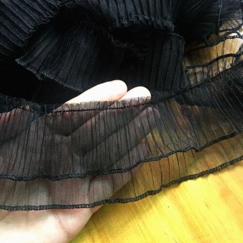 1Yard 91cm Pleated Mesh Lace Trim 6.5cm Elastic Ribbom Curtain Guipure DIY Sewing White Black Lace Collar Clothing Trimmings KQ1