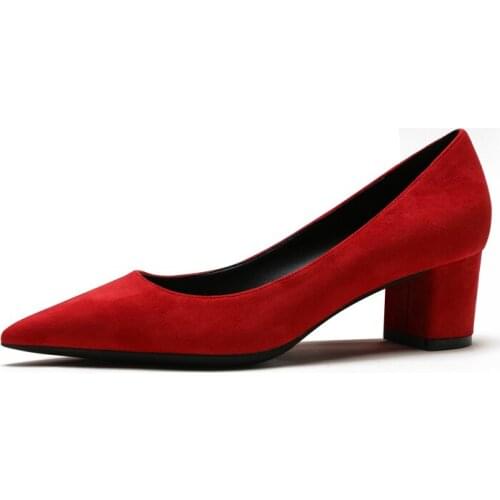 2020 New Style Hot Sale Women Pumps Classic Genuine Suede Leather Square High Heels Shoes Party Wedding Shoes Woman Pumps M0060