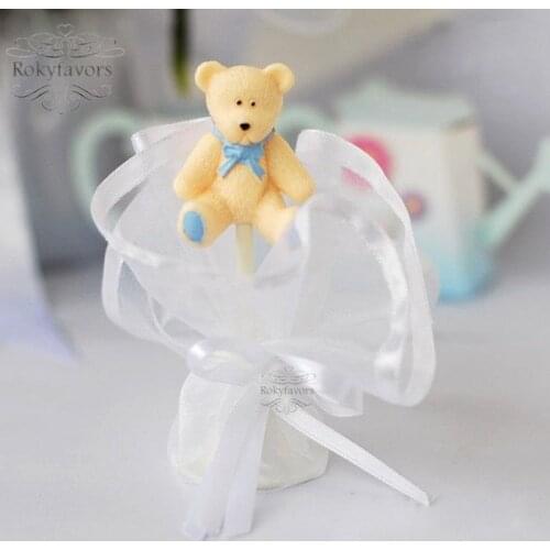 36PCS Blue/Pink Teddy Bear Organza Tulle Baby Shower Kid Party Favor Candy Bags Sweet Holder Baptism Anniversary Decor Supplies