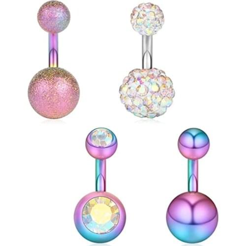 14G 6mm 1/4 Inch 316L Surgical Steel Crystal Ferido CZ Short Belly Earring Navel Button Rings 4-6PCS