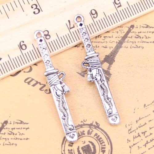 48pcs Jewelry Charms samurai sword in sheath 44x8mm Antique Silver Plated Pendants Making DIY Handmade Tibetan Silver Jewelry