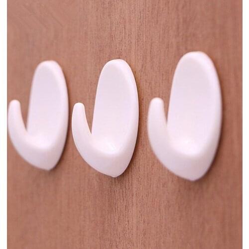5pcs/set Kitchen Bathroom Sticky Holder Wall Door Hook White Plastic Oval Self Adhesive Hanger For Bag Keys Towel