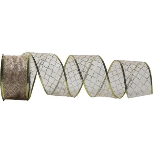 50yards Lattice Glitter Sheer Organza Ribbon Webbing Christmas Tree Decoration X4YD