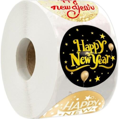 500Pcs Happy New Year Gift Decor Stickers 1.5 Inch Scrapbooking Labels Sticker For New Year Theme Festival Party DIY Decoration