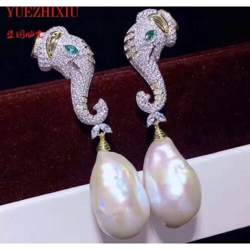 Fine jewelry accessories micro-inlay A pair of classic elephant head studs keshi Pearl earring