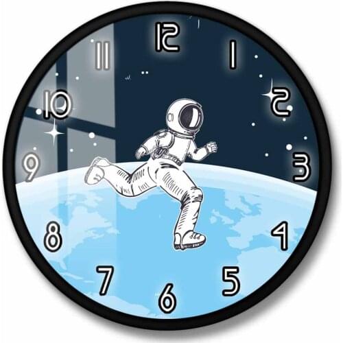Astronaut Runs In Space Wall Clock Home Decor For Kids Room Floating Spaceman Quiet Sweep Modern Design Wall Watch Surreal Gift