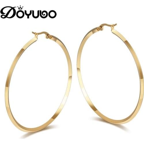 DOYUBO Hyperbole Style Gold Color Large Hoop Earrings For Women Fashion 316L Stainless Steel Round Earrings Punk Jewelry DB020