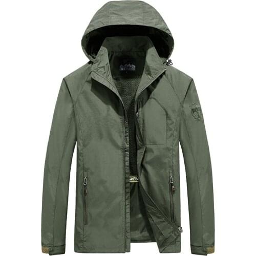 Brand Autumn Jacket Men Military Fashion Hooded Collar Windbreaker Solid Color Autumn Coat Men Quick Dry Mens Jackets Size M-5XL