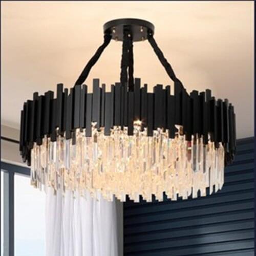 Black modern chandelier lighting for living room luxury round crystal lamp home decoration chain led cristal light fixtures
