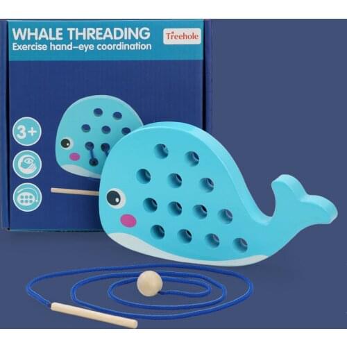 Kids Montessori Little Yellow Duck Whale Threading Game Baby Exercise Hands-on Early Childhood Teaching Aids Wooden Toys Gifts