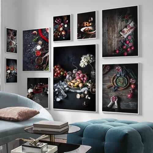 Home Decor Canvas Painting Grains Spices Spoon Peppers Kitchen Posters Tangerine Pomegranate Prints Wall Art Modern Food Modular