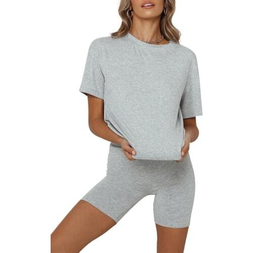 Short Sleeve T-Shirt European American Summer New Womens Fashion Home Service Solid Color Casual Tights Sports Suit 2 Pieces