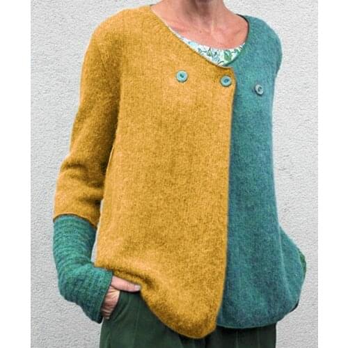 Women Patchwork Knitted Cardigan One button full sleeve autumn women sweater loose casual cardigans England oversized cardigan