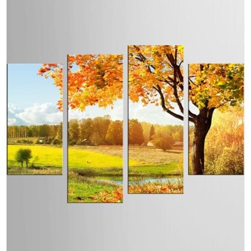 New 4 panels canvas printing painting autumn woods and field art prints modern canvas wall painting home decoration