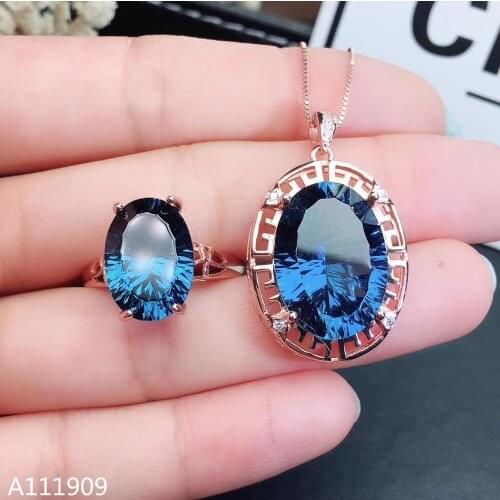 KJJEAXCMY boutique jewelry 925 sterling silver inlaid Natural Blue topaz pendant ring Womens suit support detection popular