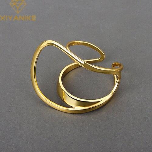 XIYANIKE 925 Sterling Silver Double-layer Hollow Oval Line Ring Female Fashion Simple Light Luxury Punk Style Gorgeous Кольцо