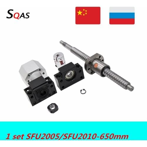 Ball screw kit SFU2005 SFU2010 650mm ball screw end machined with BK15 BF15 +single nut +nut holder+coupling for cnc part