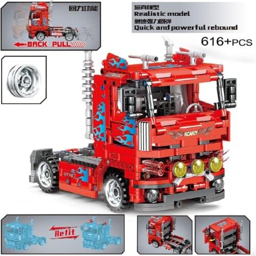 MOC 616pcs Classic City Pull Back Heavy Duty Truck Building Block Model High-Tech Vehicle Kid Toy Assembled DIY Bricks Gifts