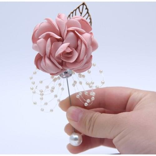 Crystal Corsage Wrist Flower Satin Rose Boutonniere Brooches for Bride Bridesmaid Sister Group Wedding Supplies Bouquet Dance