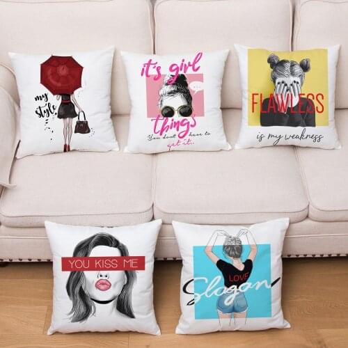 Fashion Sexy Girls Print Cushion Cover Super Soft Short Plush Cushions Covers Cute Women Pillowcase 45*45 Throw Pillows Cases